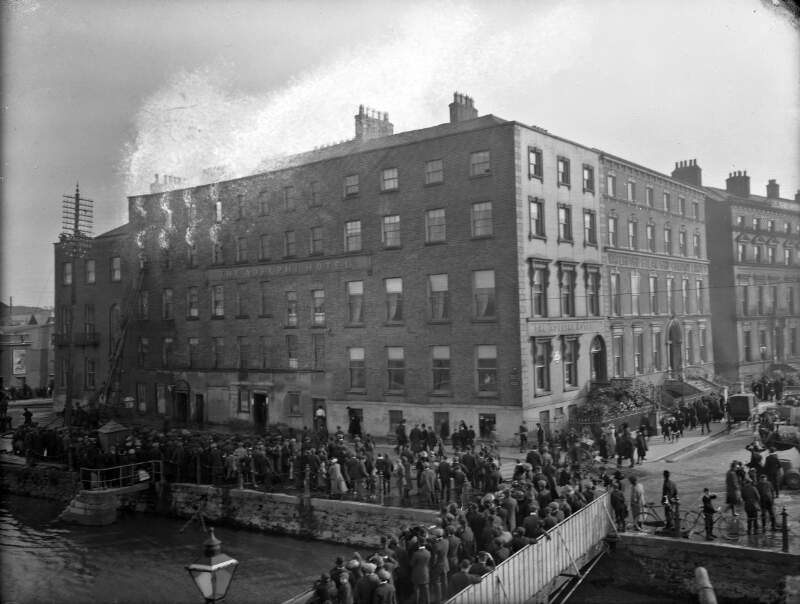 Adelphi Hotel, Waterford, fire burning.