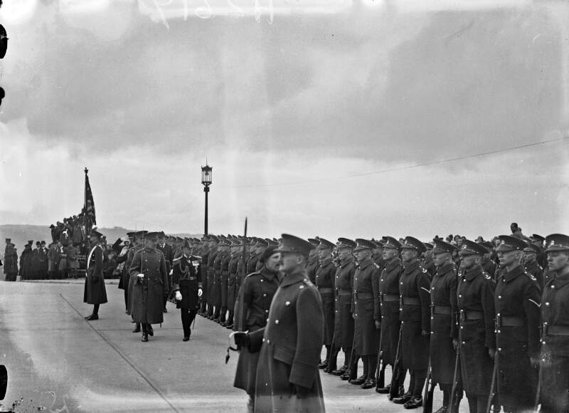Northern Parliament Opening by Prince of Wales: Inspects Guard of Honour outside Stormont