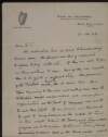 Letter from Éamon De Valera to Sean T. O'Kelly to be delivered by Joseph McGarrity, with letter from Kathleen O'Connell enclosed,