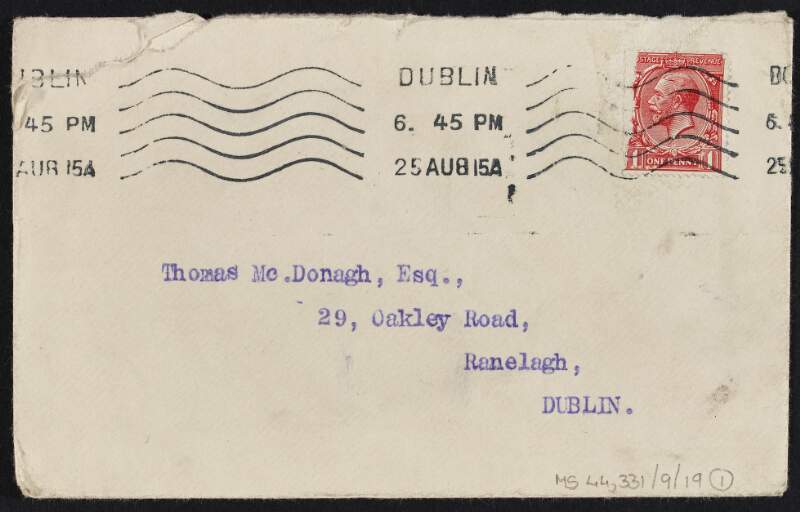 Typescript letter from [W.J. Lyon], of The Educational Company of Ireland, to Thomas MacDonagh, regarding preparations for the publication of MacDonagh's book 'Literature in Ireland',