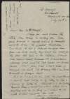 Letter from Fr. Roger Morrissy to Muriel MacDonagh requesting a souvenir of either Thomas MacDonagh or Joseph Plunkett,