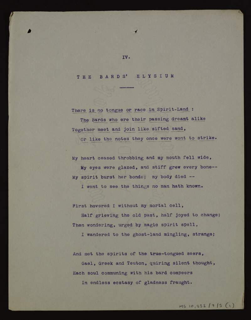 Typescript copy of the poem 'The bard's Elysium',
