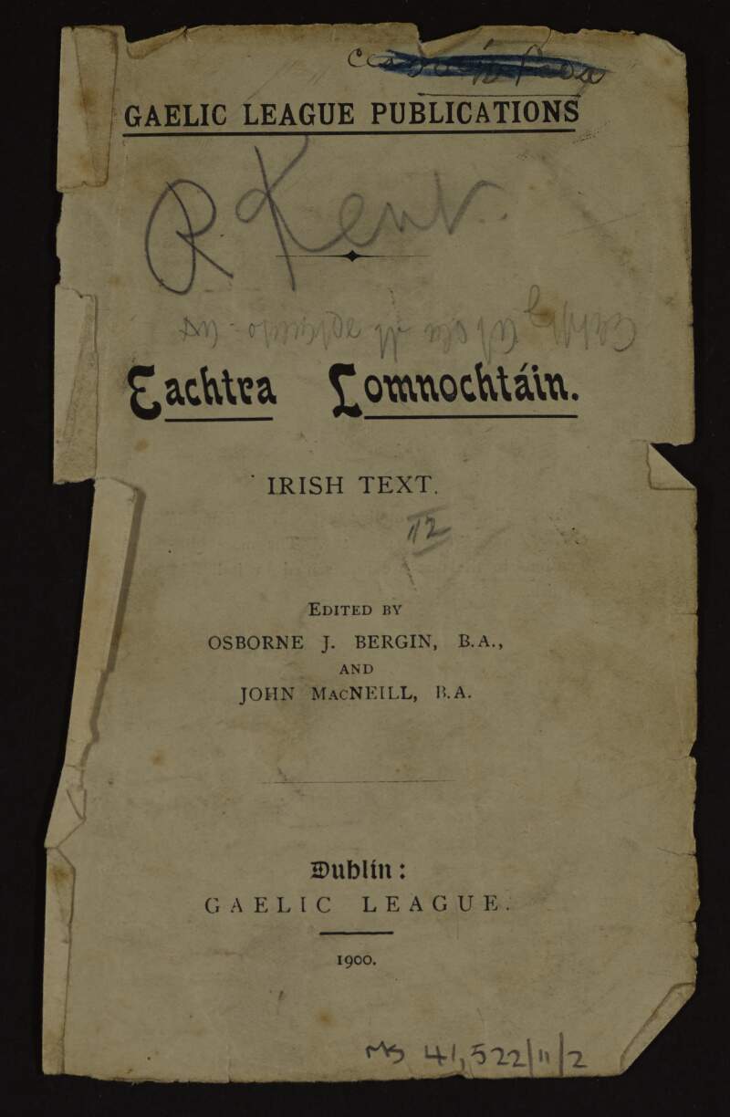 Title page of 'Eachtra Lomnochtáin', signed by R Kent,