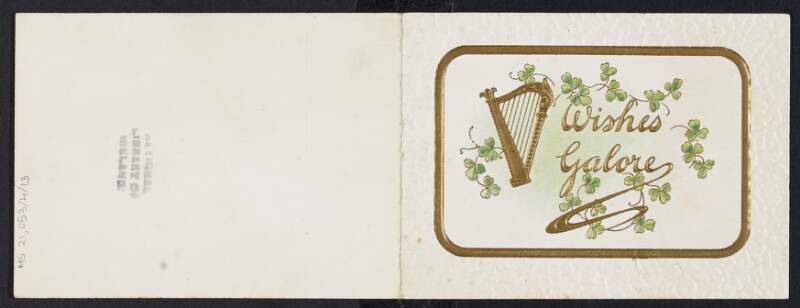 Christmas card stating "Wishes Galore" from [Sogan?] to Padraic Pearse,