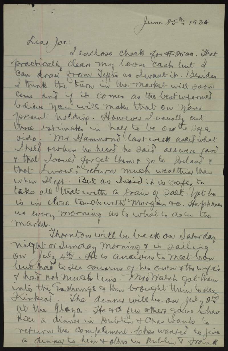 Letter from Patrick McCartan to Joseph McGarrity regarding the cooperation between Clan-na-Gael and the Irish Republican Army, including on a project to erect a monument to IRA men who died in the "Tan War",
