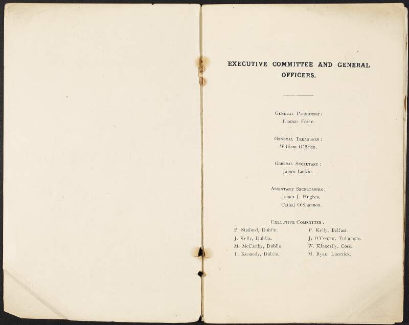 'Irish Transport and General Workers' Union Annual Report for 1918'; Issued by authority of Executive Committee,