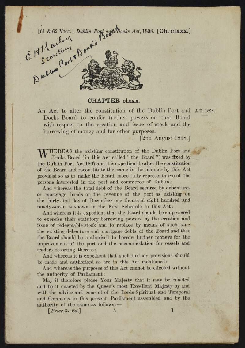 Dublin Port and Docks Act, 1898,