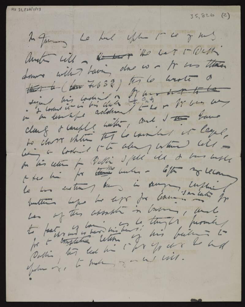 Letter in the handwriting of Lady Gregory regarding the will of Hugh Lane,
