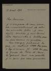 Letter from Auguste Rodin to Hugh Lane regarding how honoured he is to be represented in Dublin with his two works, 'The Age of Bronze' and 'Brother and Sister', and confirming their prices,