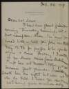 Letter from Teresa Del Riego to Hugh Lane inviting him to meet her friends, "Mr and Mrs Lampson", enquiring as to whether he knows "Miss Grace Hutchinson", and asking if she can call on him,