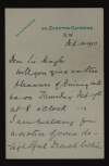 Letter from Constance Sichel to Hugh Lane, inviting him to dinner on 17th February at 8 pm,