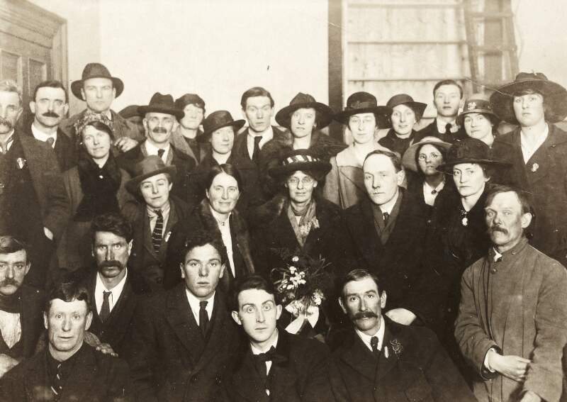 Photograph taken in Liberty Hall the night Countess Markievicz was released from prison, 15 March 1919