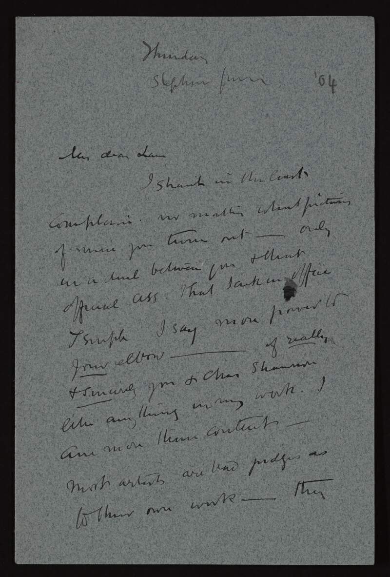 Letter from John Butler Yeats to Hugh Lane, discussing pictures of his,