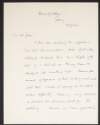 Letter from Tomás Ó Máille to Alice Stopford Green regarding her suggestion to translate a chapter of her book into Irish as an experiment,