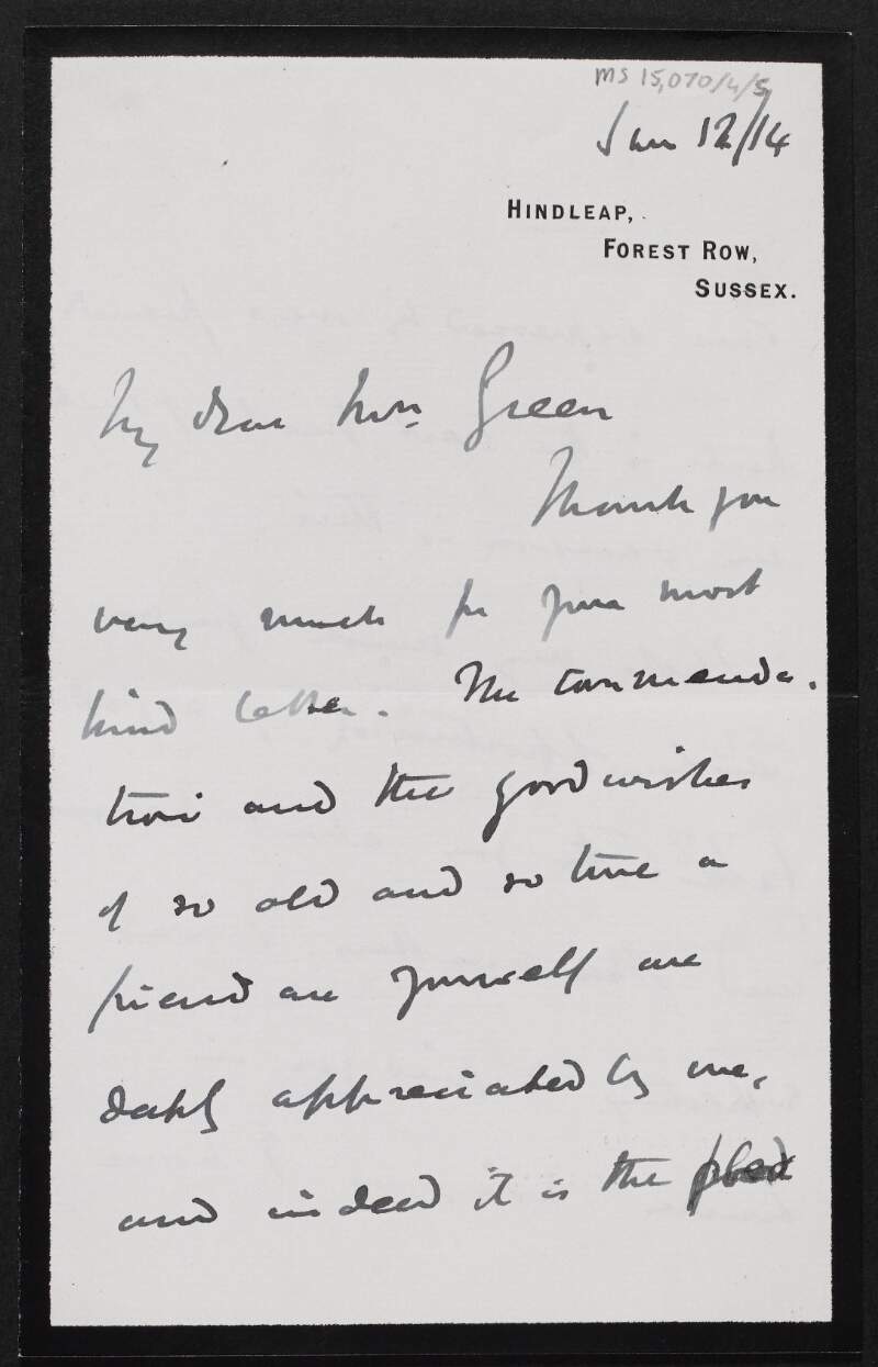 Letter from James Bryce, Viscount Bryce, to Alice Stopford Green regarding their arrangements to meet in London,