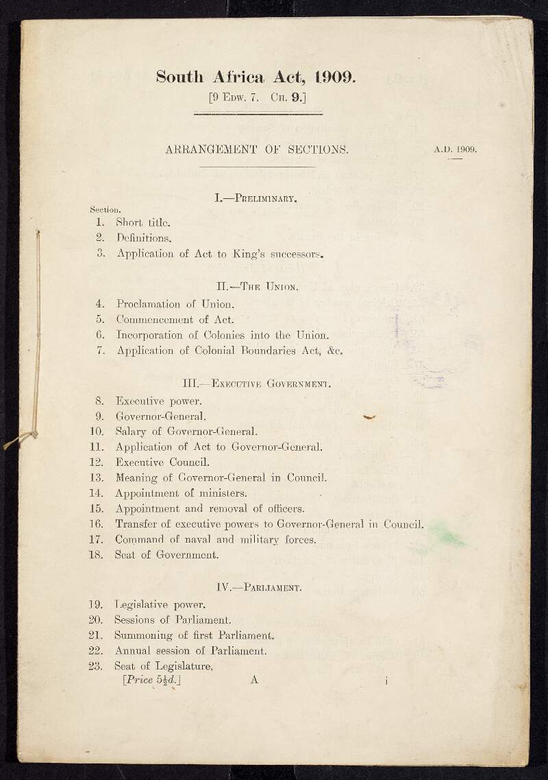 'South Africa Act 1909',