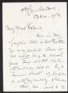 Letter from Roger Casement to Alice Stopford Green regarding the Irish speaking population of Rathlin Island,
