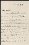 Draft[?] of letter from Cowper to Casement [incomplete] about how he has been "knocked out of breath by recent events in my life",