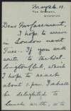 Letter from R. H. Bertie to Roger Casement, arranging to meet with him and also with [Louis] Barnes, [Walter] Fox and [Seymour] Bell,