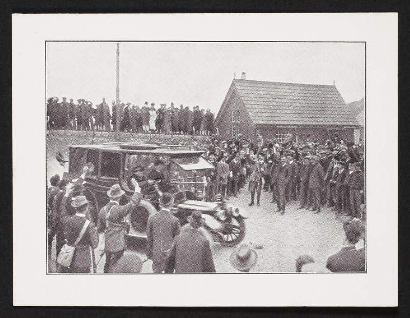 [Irish Volunteers and observers waving off a car containing rifles from Howth Pier during the Howth gunrunning]