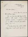 Letter from Tomáš Garrigue Masaryk to Alice Stopford Green regarding the 1909 Serbian Treason Trials,