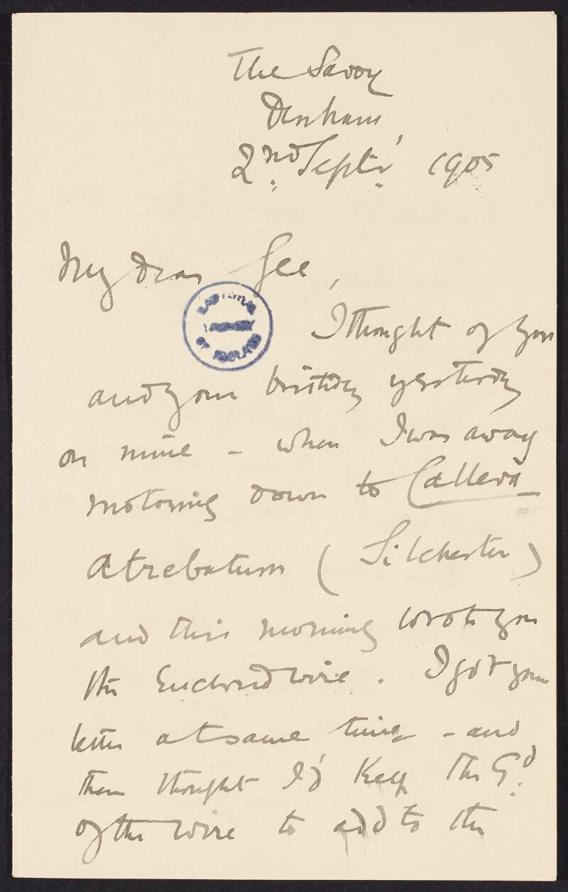 Letter from Roger Casement to Gertrude Bannister informing her he is getting her an Irish book for her birthday and also his travel plans for the upcoming months, discussing Eddie, Nina, and the Isle of Man,