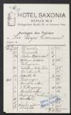 Receipt issued to Roger Casement for accommodation and food at Hotel Saxonia, Berlin,