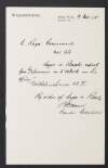 Letter from Bormann on behalf of Major F. von Baerle to Roger Casement arranging a meeting at his office,