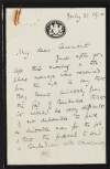 Letter from Gerald Spicer to Roger Casement regarding a telephone message he received concerning a position in Barbados,