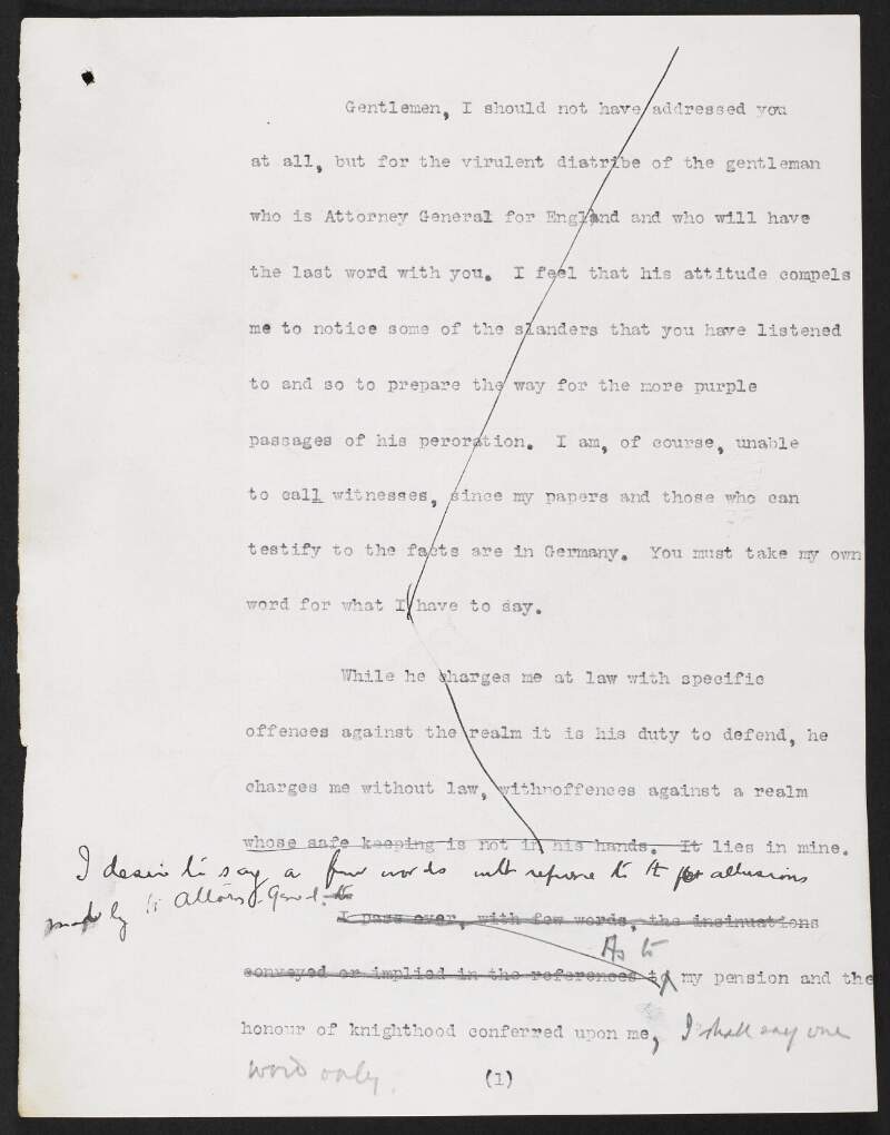 Typed draft of Roger Casement's speech from the dock,