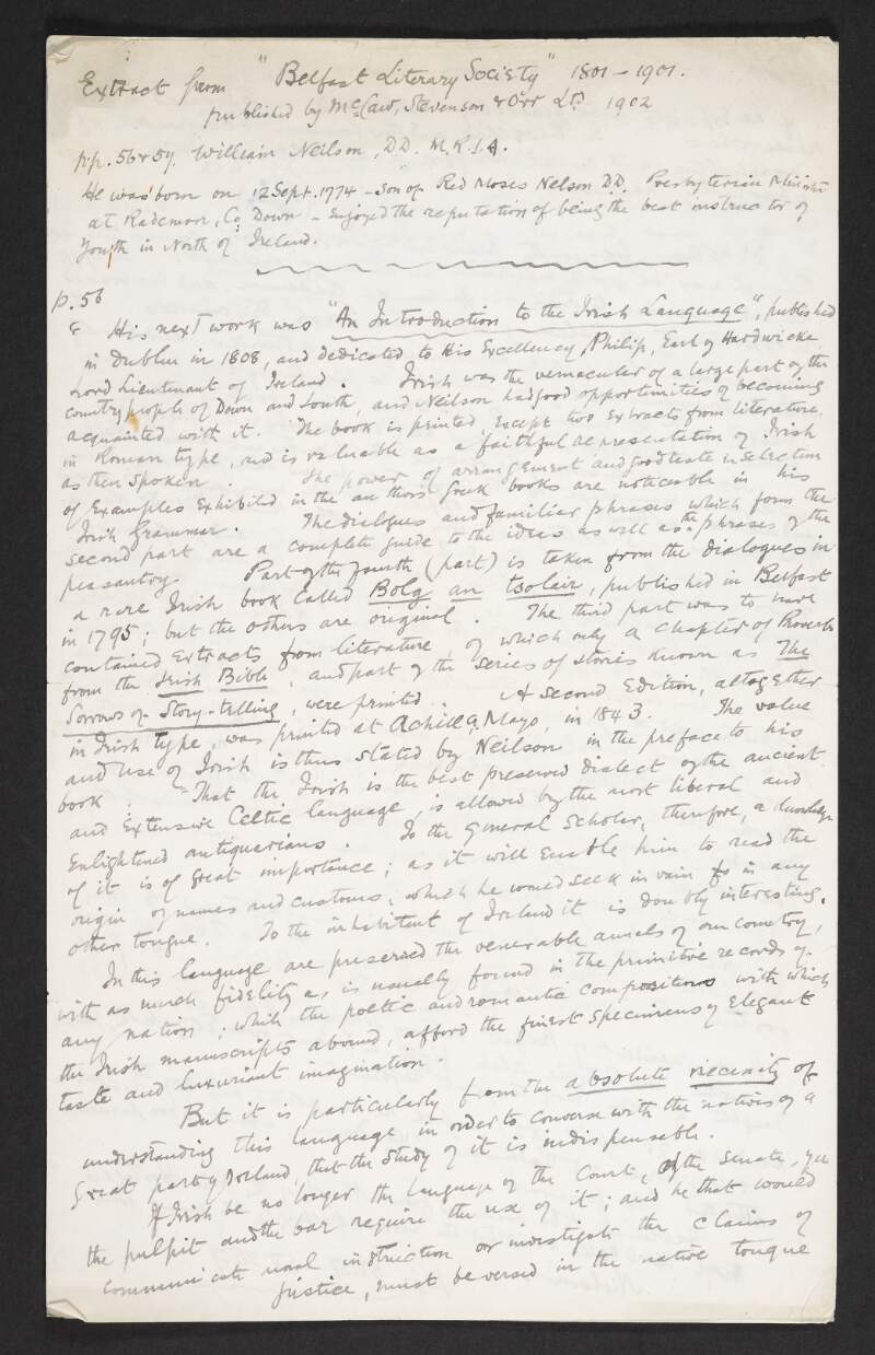 Notes on William Neilson's work on the Irish language,