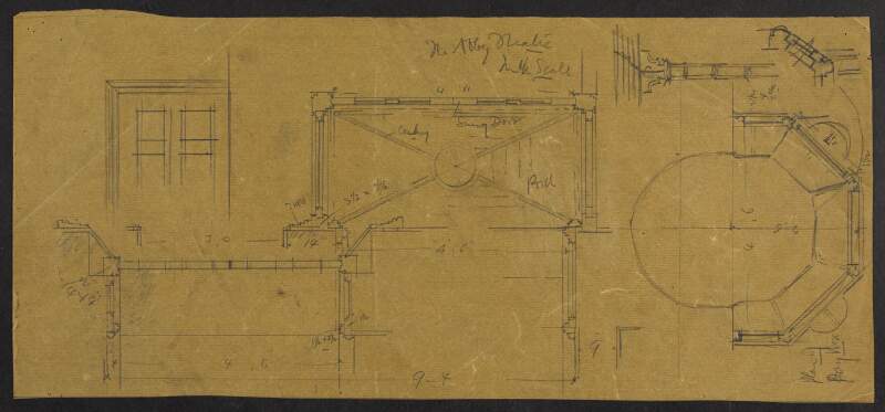 [Sheet featuring several architectural drawings of spaces in the Abbey Theatre including spaces linking areas, from stage door to porch]