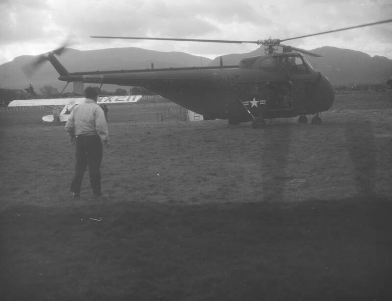 [Ground shot of a helicopter during the filming of 'The Spirit of St. Louis', Killarney, Co. Kerry]