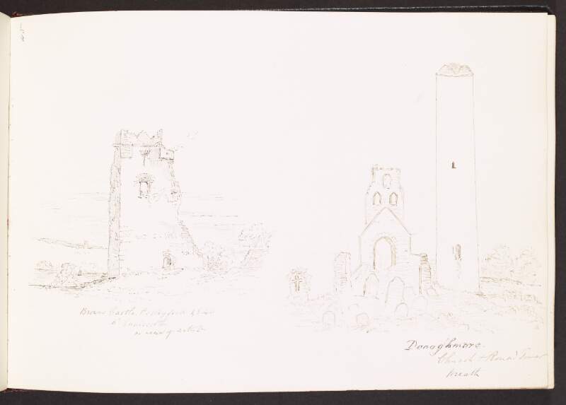Brown's Castle, County Wexford 1840, near Enniscorthy ; Donoghmore [Donaghmore], church and round tower