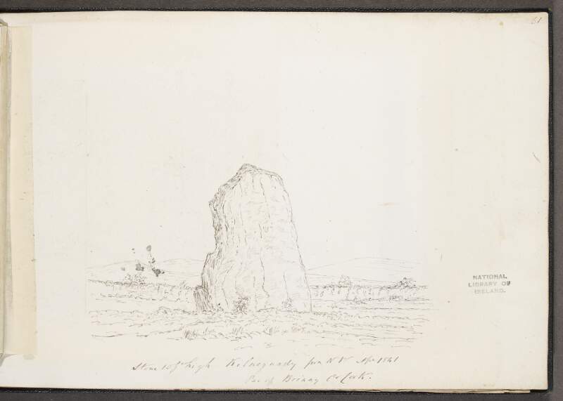 Stone, 10 feet high, Kilnegnady, from NW, 1841, parish of Brinny, County Cork