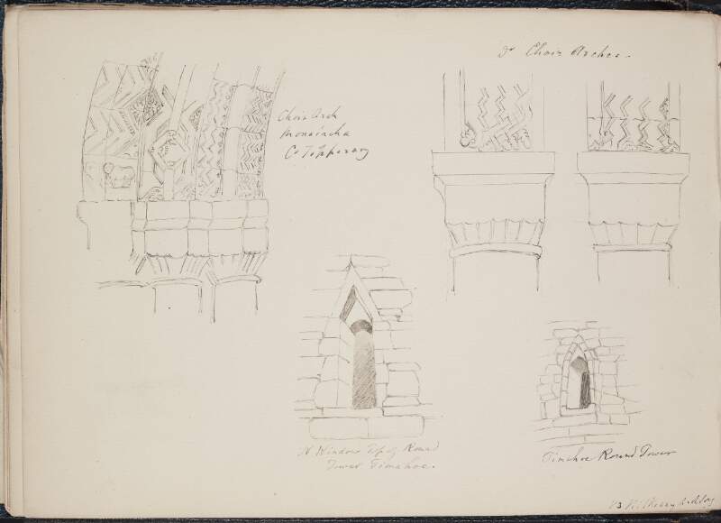 [Choir arches in Monaincha, County Tipperary, and windows in Timahoe Round Tower, County Laois]