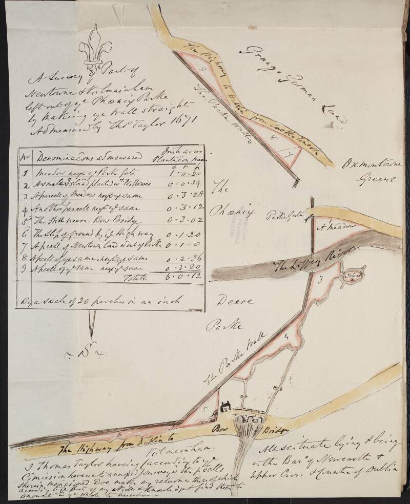 A survey of part of Newtowne and Kilmainham left out of the Phoenix Park by making the wall straight, measured by Thomas Traynor, 1671