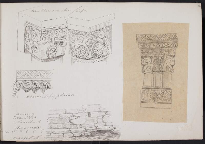 [Abacus caps of pilasters and wall at the nuns' chapel, Clonmacnoise]