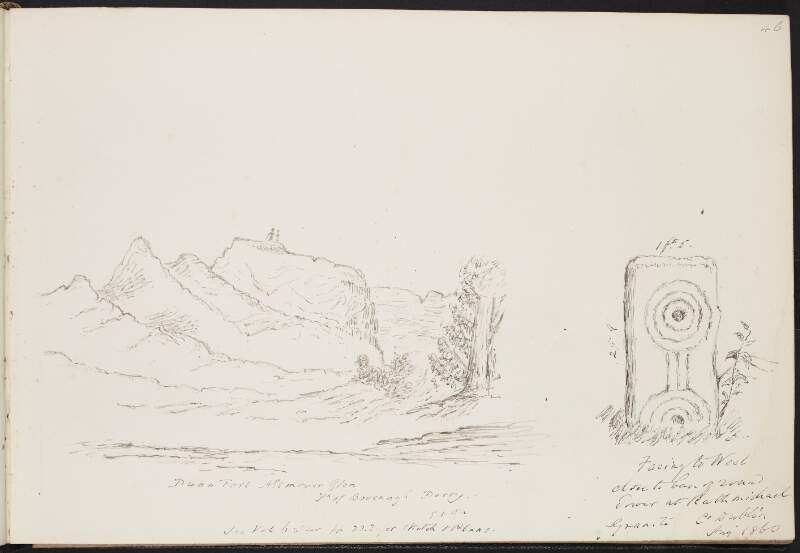 Duan Fort, Altmover Glen, part of Bovenagh, Derry ; Facing to west, close to base of round tower at Rathmichael, granite, County Dublin, August 1860