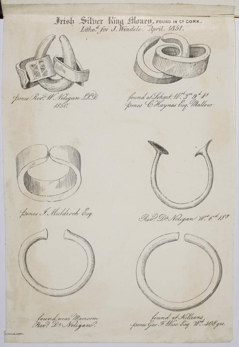Lithograph 'Irish Silver Ring Money found in County Cork'