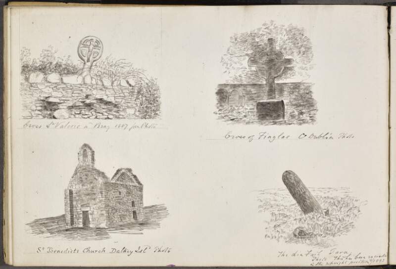 Cross, St. Valerie near Bray 1887 ; Cross of Finglas, County Dublin ; St. Benedict's Church, Dalkey Island ; The Lia Fáil, Tara