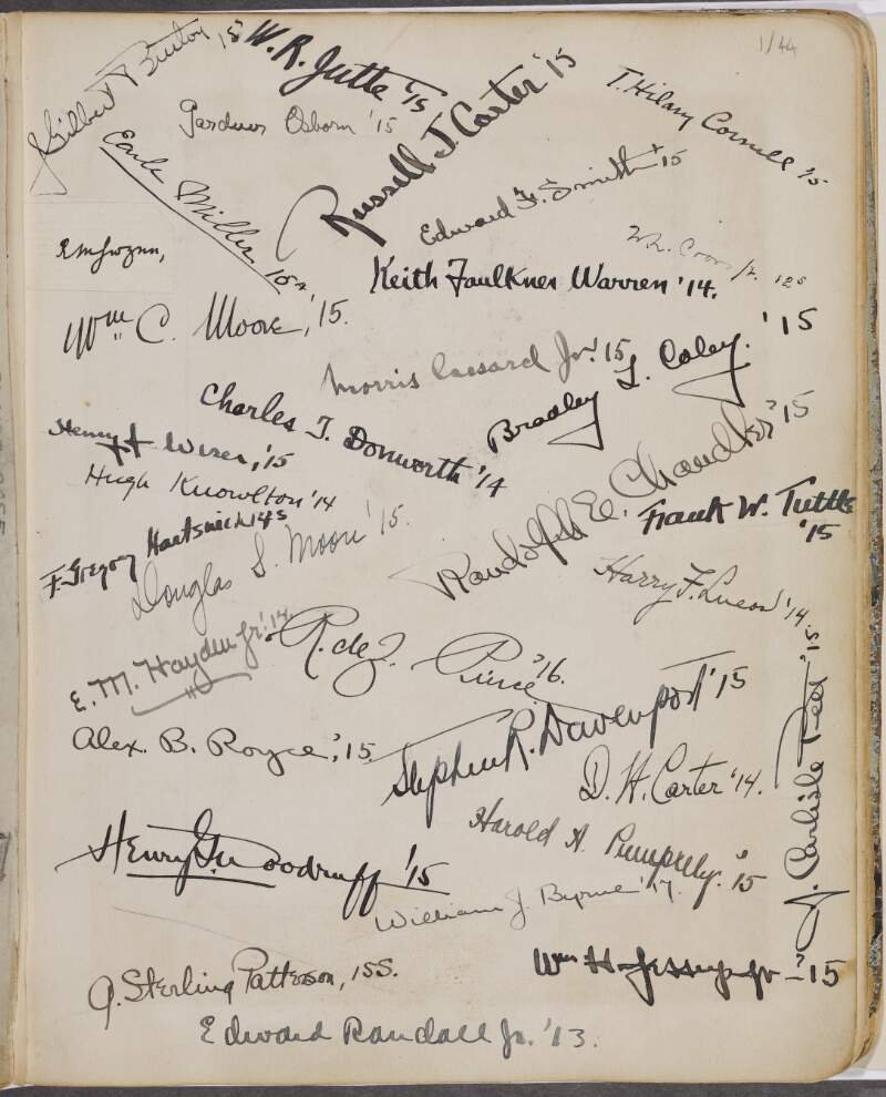 Page of autographs from Rex Ingram's Yale University friends,