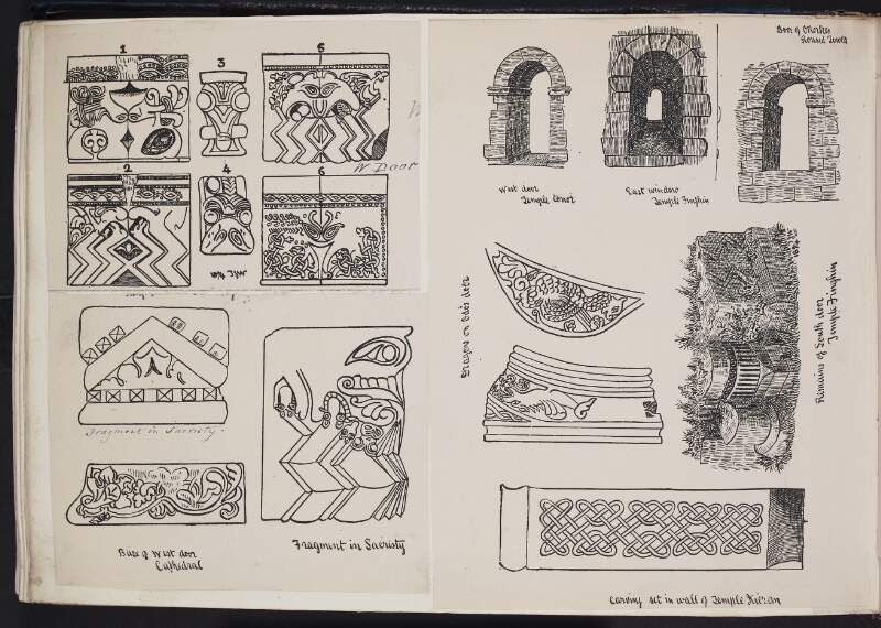 [Details of carvings at Clonmacnoise, County Offaly]