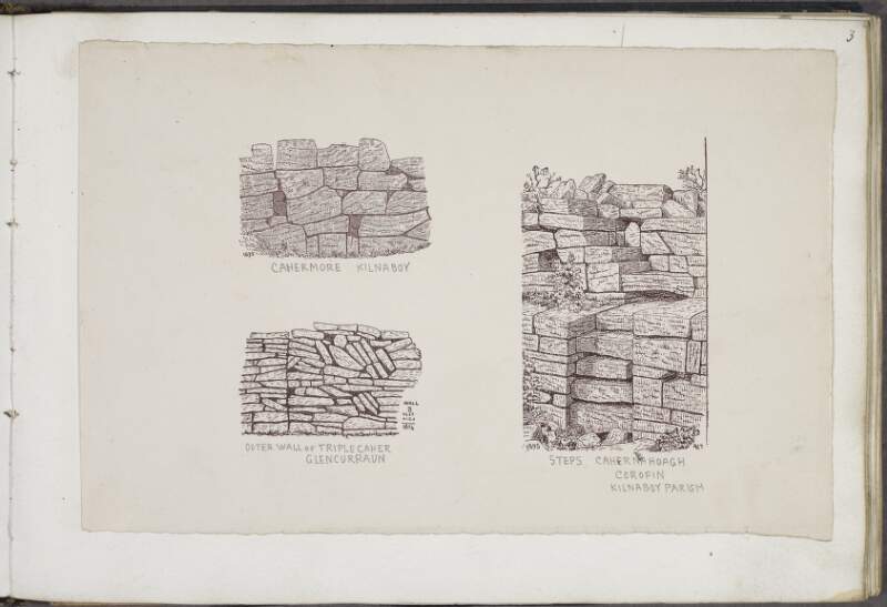 Cahermore, Kilnaboy ; Outer wall of triple caher, Glencurraun ; Steps, Cahernahoagh, Corofin, Kilnaboy parish