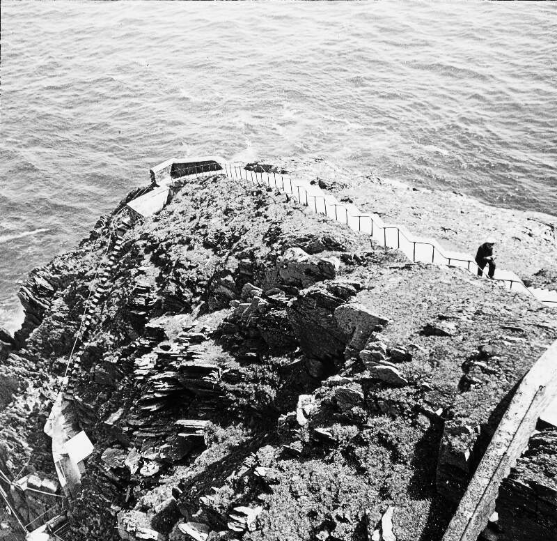 [Commissioners of Irish Lights ascending steps at East landing ladder on Bull Rock, off the coast of Co. Cork]