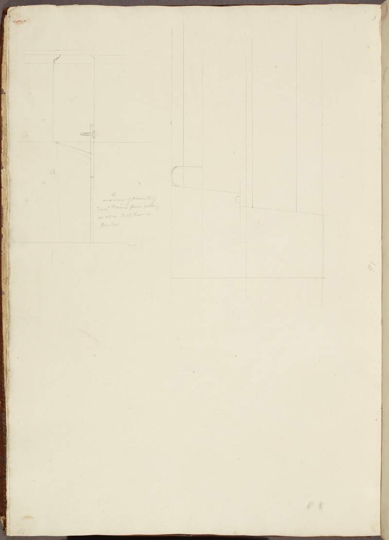 [Pencil drawing, inscribed 'A manner of preventing [...] Rains from getting in at a Sash Door or Window'].