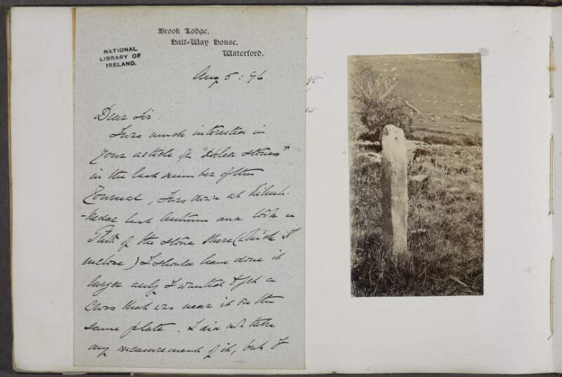 [Letter from C. Perceval Bolton to William Frazer regarding a holed stone at Kilmalkeder] ; [Note on Cornish holed stones] [Photograph of a holed stone at Kilmakelder]