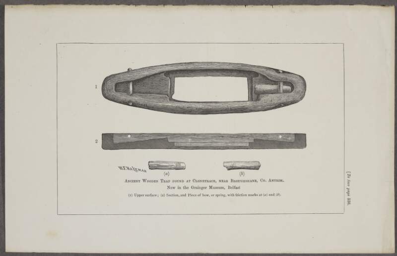 Ancient wooden trap found at Clonetrace, near Broughshane, County Antrim, now in the Grainger Museum, Belfast