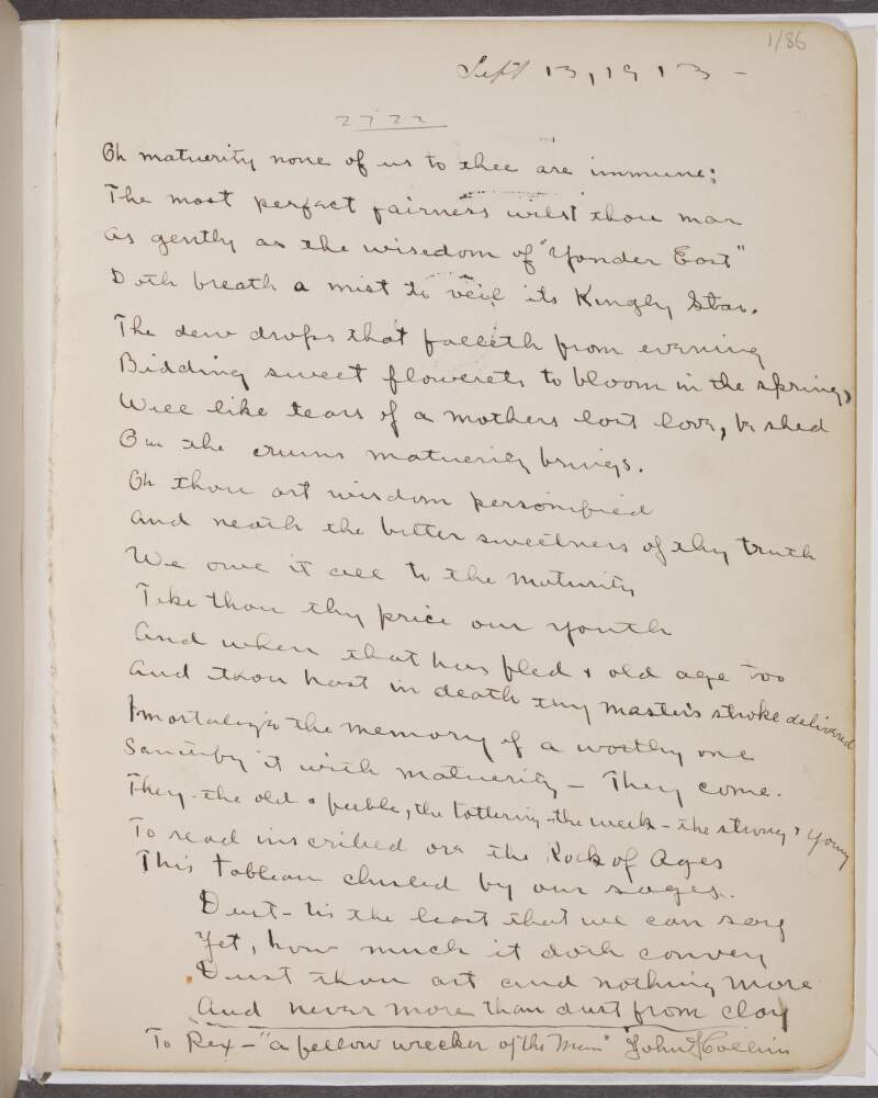Handwritten poem addressed to Rex Ingram, entitled "A fellow [wrecker] of the man",