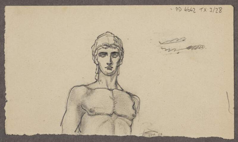 [Partial sketch of a Greco-Roman style sculpture of a man]